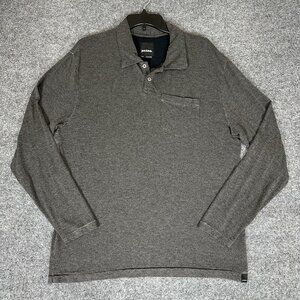 prAna Polo Short Mens M Grey Solid Long Sleeve Pocket Gorpcore Pullover Adult‎